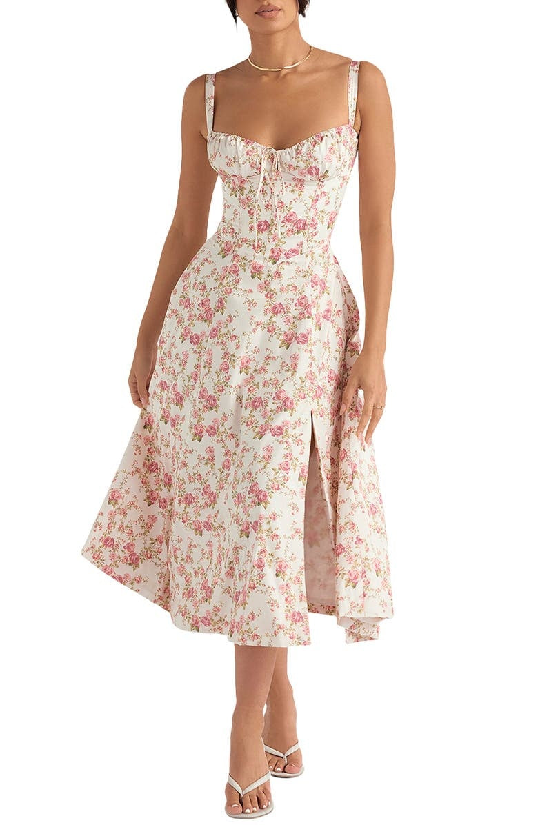 Victoria™ - Robe bustier à imprimé floral avec taille galbante 