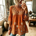 Retro Botanische Blouse met Driekwart Mouw
