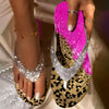 Leopardmönstrade Strass Strandflip Flops