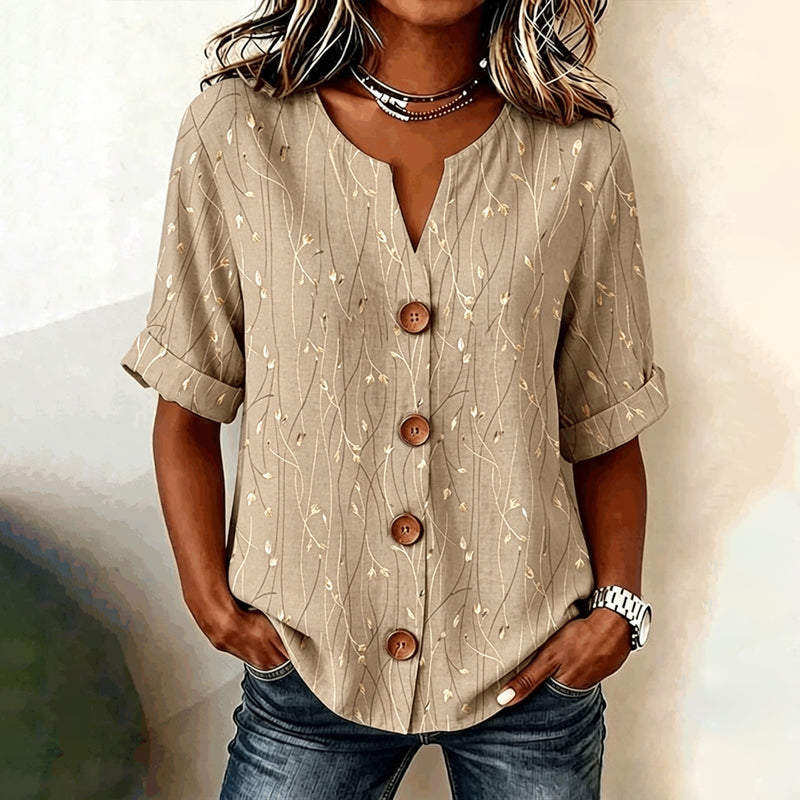 Retro Bladermotief Blouse