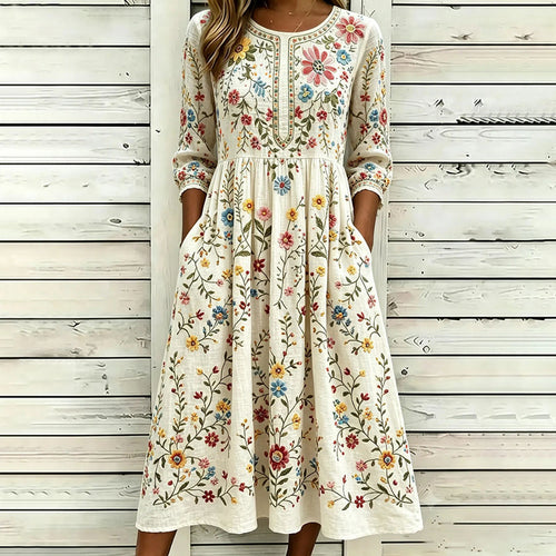 Bloesem Bloemenprint Jurk met Ronde Hals