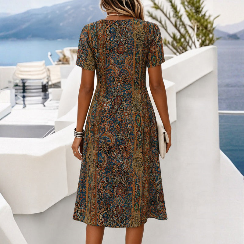 Bohemien Zomerjurk Met Etnische Print achteraanzicht