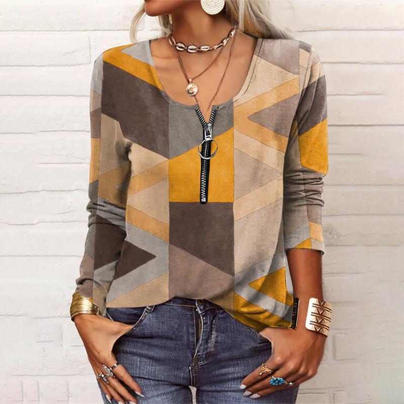 Vintage Blus Med Geometriskt tryck