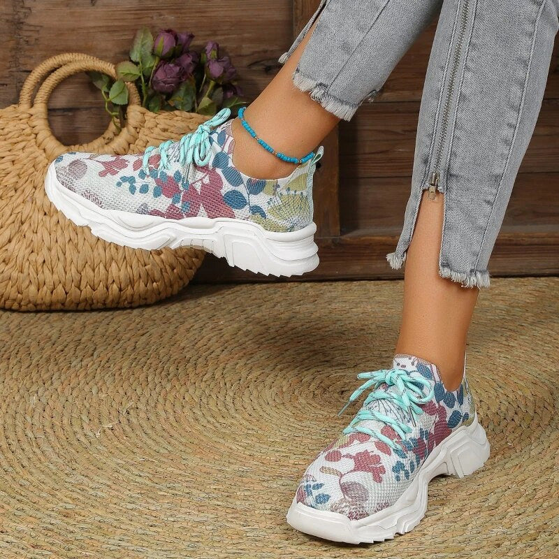 Casual Sneakers Med Blommönster